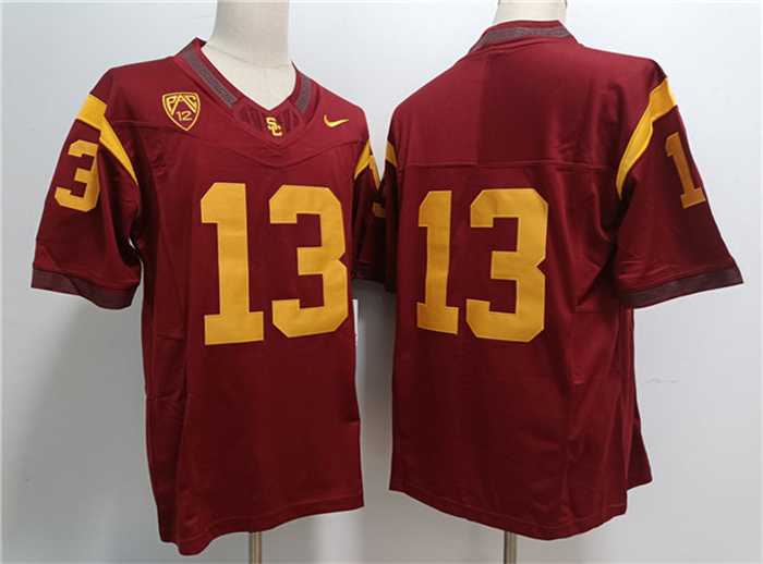 Mens USC Trojans #13 Caleb Williams Red Stitched Jersey->->NCAA Jersey